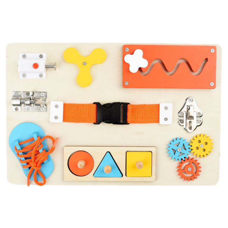 New Arrival Qiaike Baby Wooden Busy Board Montessori Toys DIY Wood Accessories Sensory Activity Boards for Fine Motor Skills 3-6