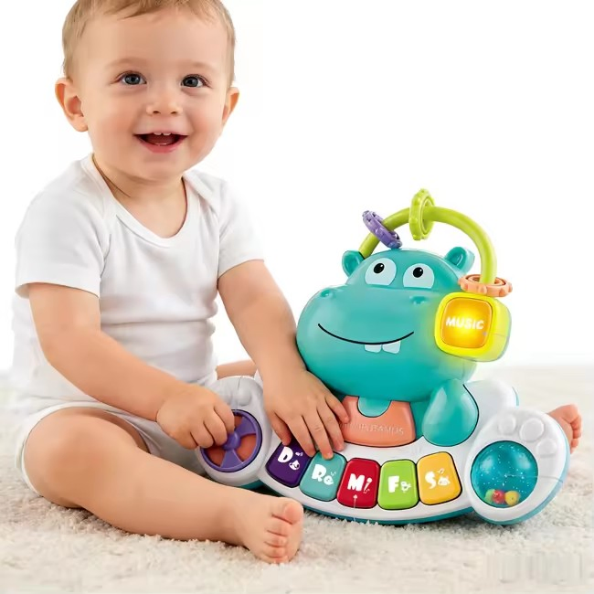 Xinbo Montessori Keyboard Toy Baby Musical Early Learning Piano Cute Hippopotamus Design Interactive Toy