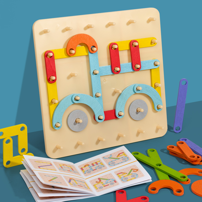 Early Learning Creative Wooden Pegboard Puzzle 5 to 7 Years Transformable Educational Geometric Shape Matching Board Toy