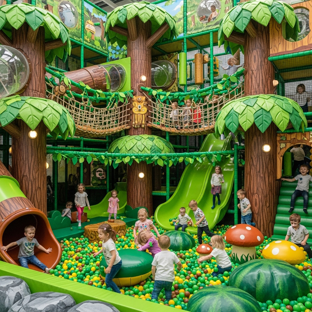 Commercial Indoor Soft Playground Equipment For Kids, Customized Play Structure With Ball Pit,with A Forest Themed