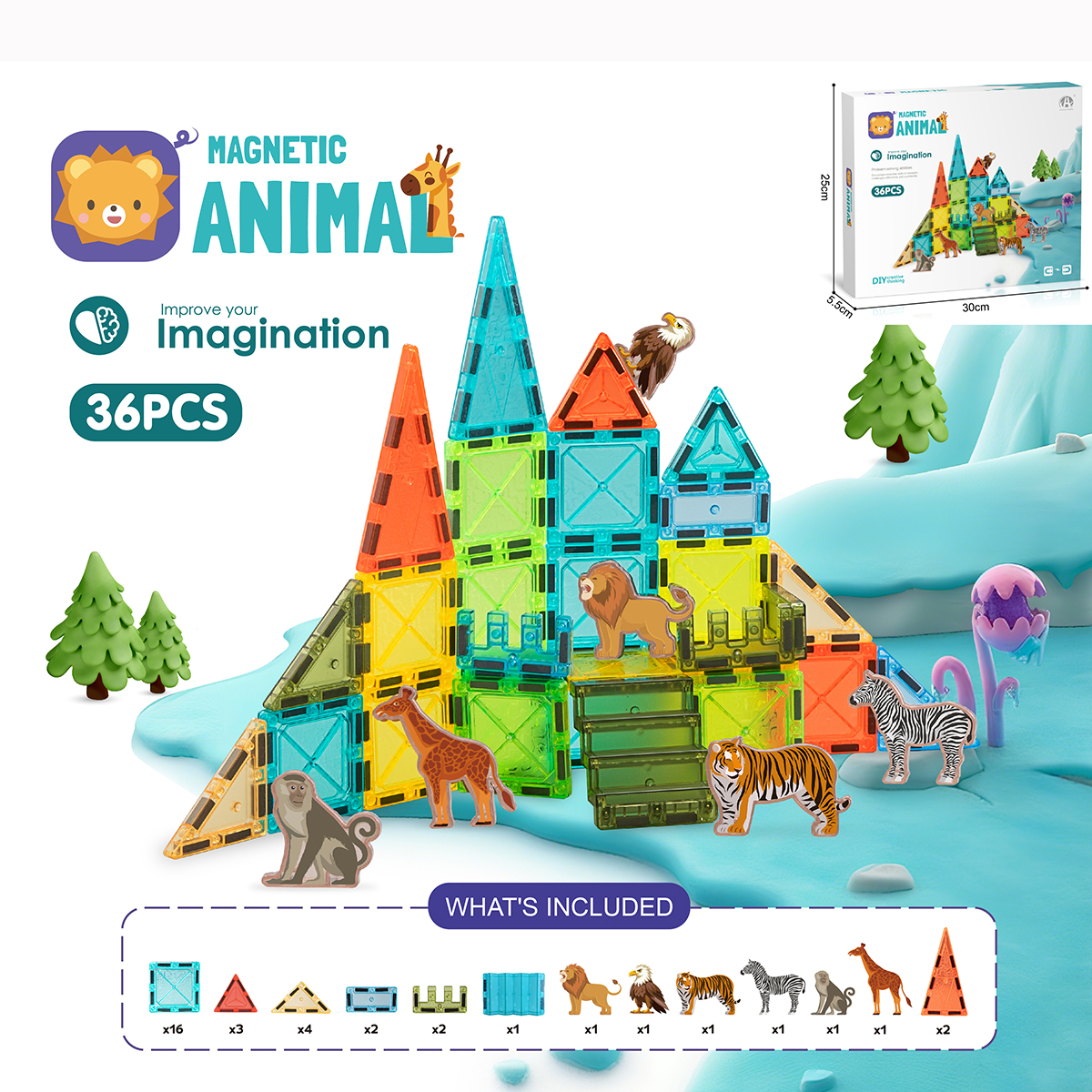 Magnetic Tiles Ocean Animal Building Set, 44PCS STEM Magnetic Construction Blocks, Educational Toys for Kids with Sea Creatures