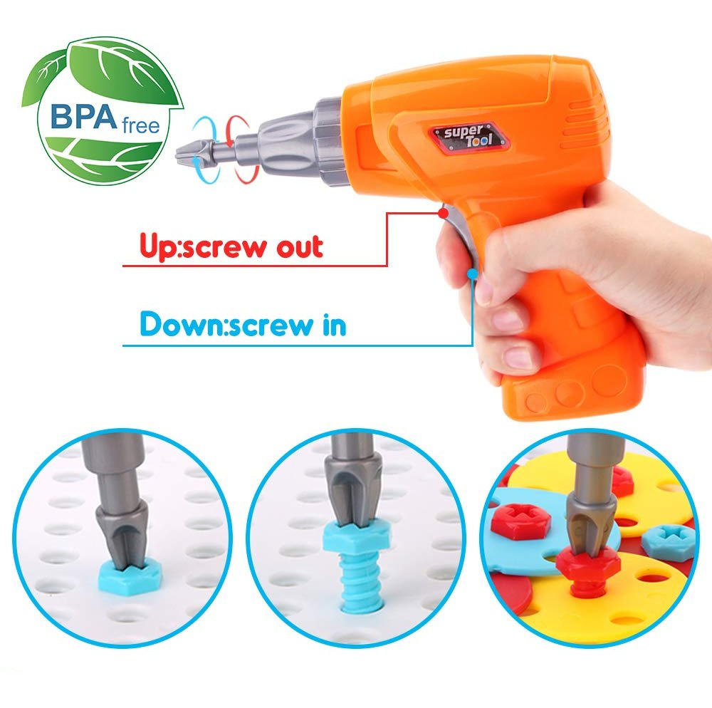 Stem Learning with Construction Screw Toy Drill 237piece Build &amp; Learn Fine Motor Skills Creative Drill Activity Center for Kid