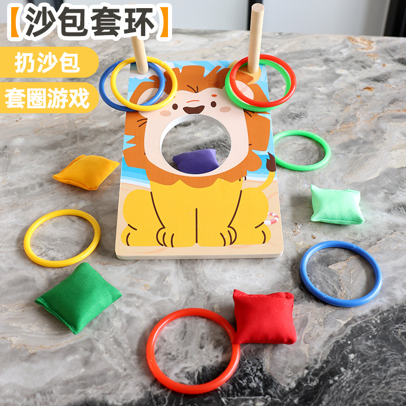 Wooden Bean Bag Toss &amp; Ring Toss Game Indoor Outdoor Interactive Educational Toy for Kids Adults Family Fun