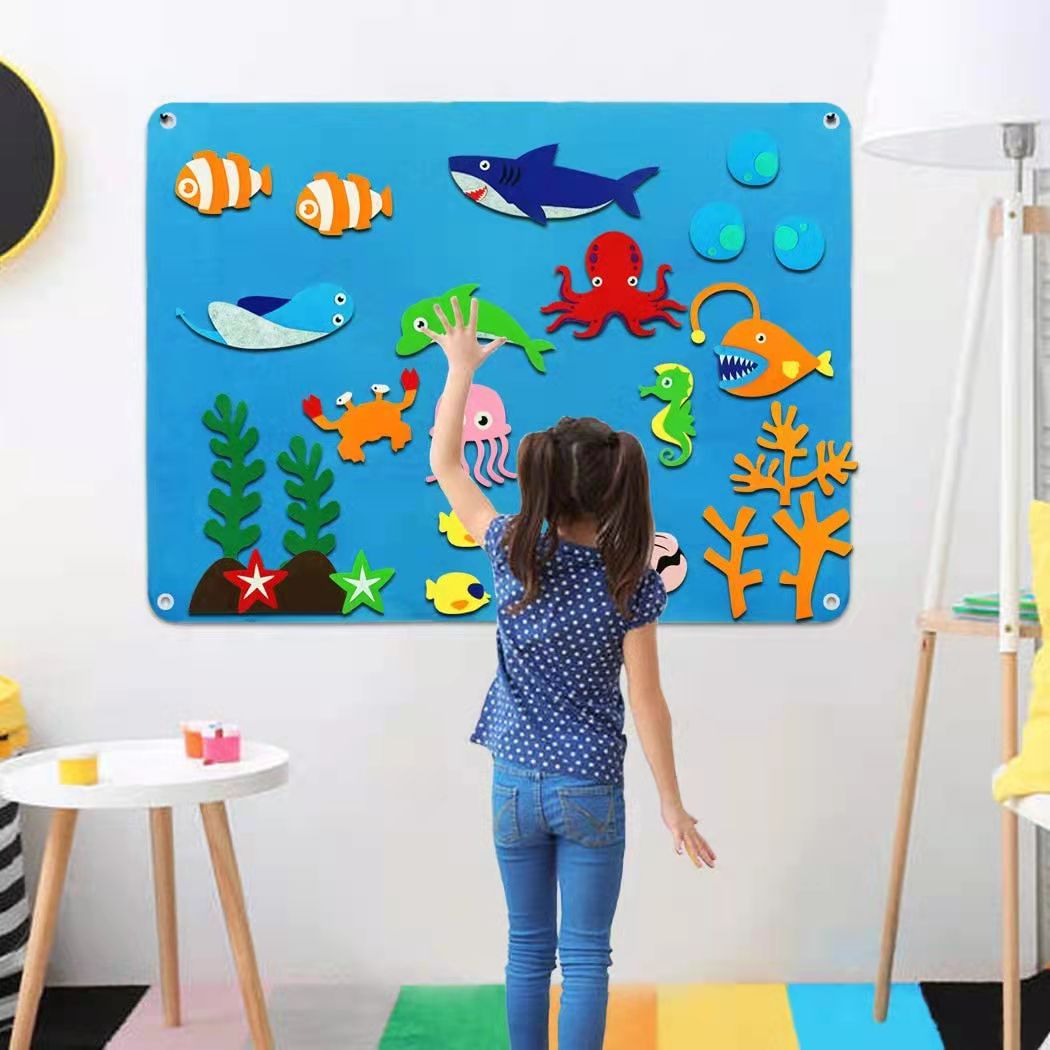 Wall Hanging Preschool Animal Theme Educational Toys Early Learning Felt Fabric Busy Story Board Set Toddler Gift Developing
