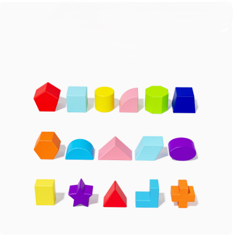 Colorful Wooden Preschool Education Math Learning Montessori Toy Building Pattern Blocks Toys for Kids