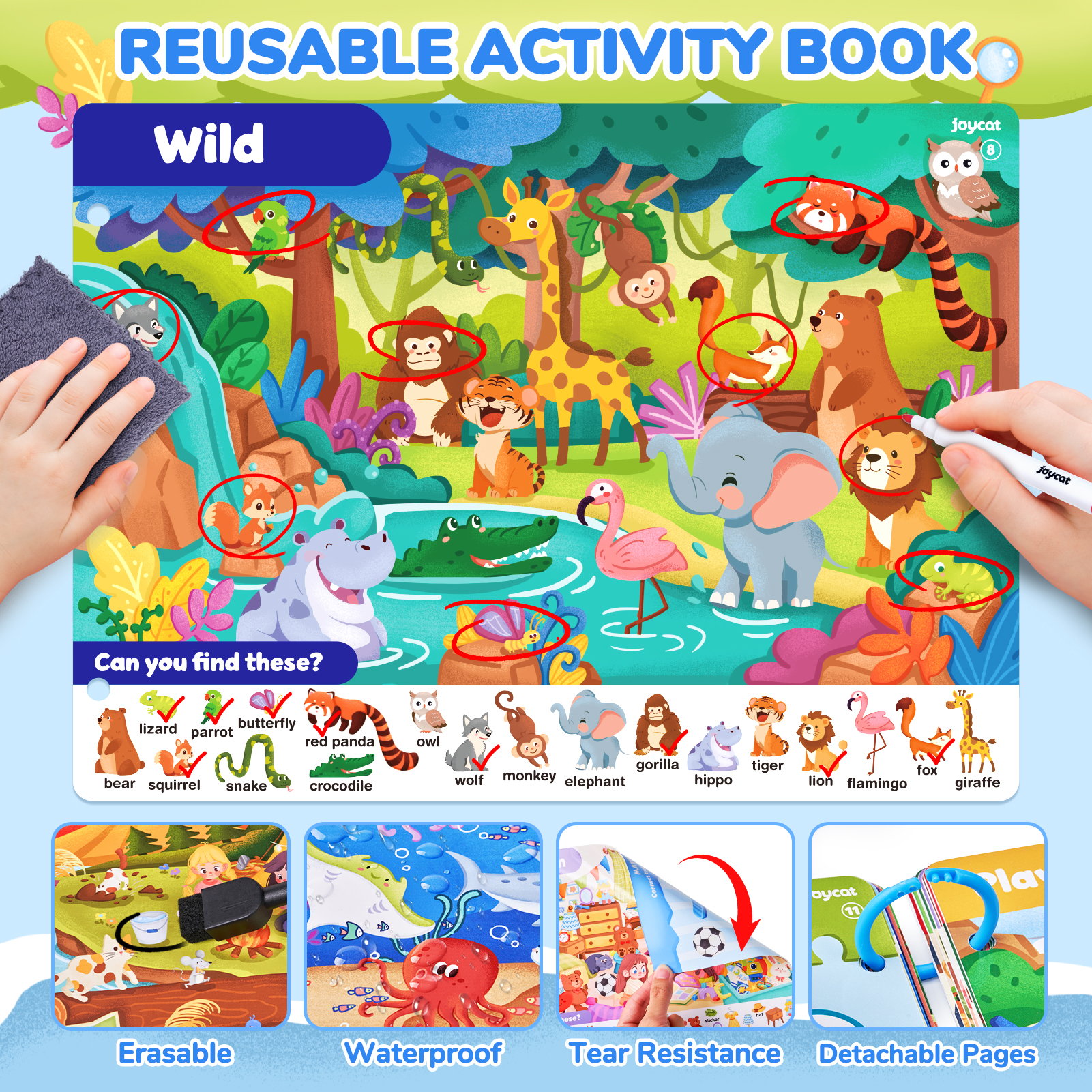 Joycat Educational Toys Preshcool Learning Playing Reusable Interactive Children Scenes Gift Box Activity Mats Learning Cards