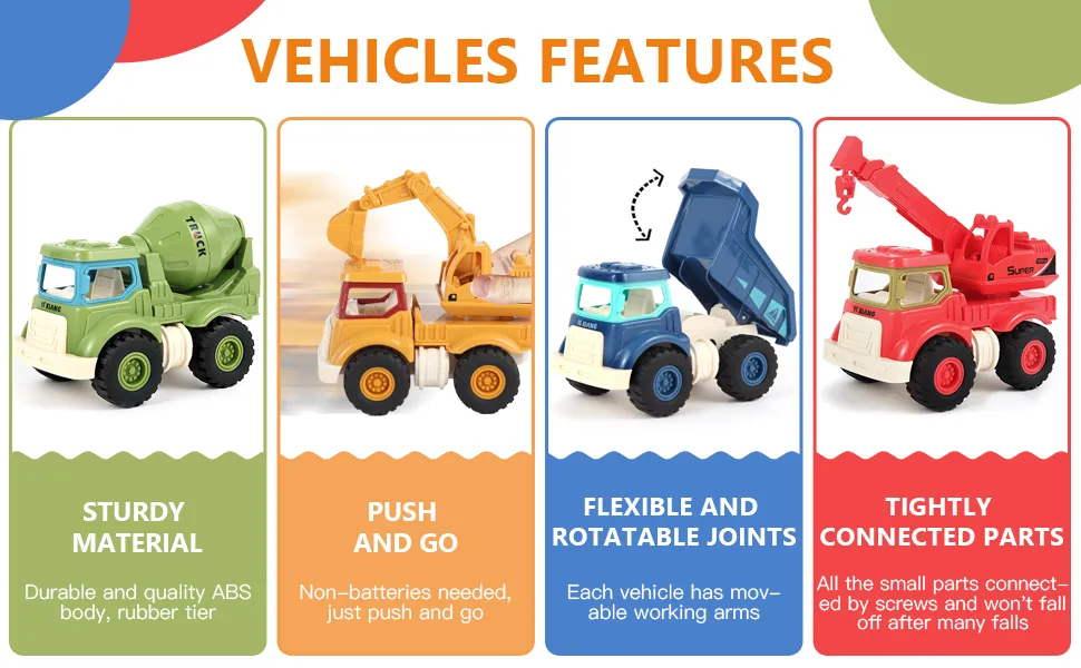 All-in-One Construction Truck Toys for Toddlers Ages 2 to 5