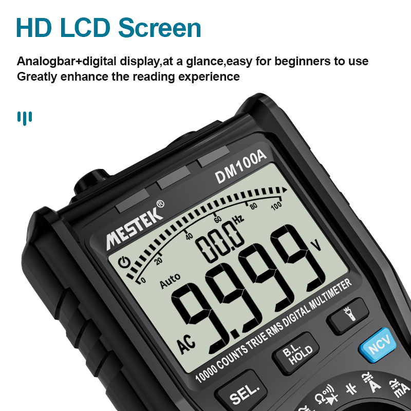 Mestek DM100A Smart Digital Multimeter Counts Multimeters Auto Ranging AC/DC Voltage Meter Tester Multimeter