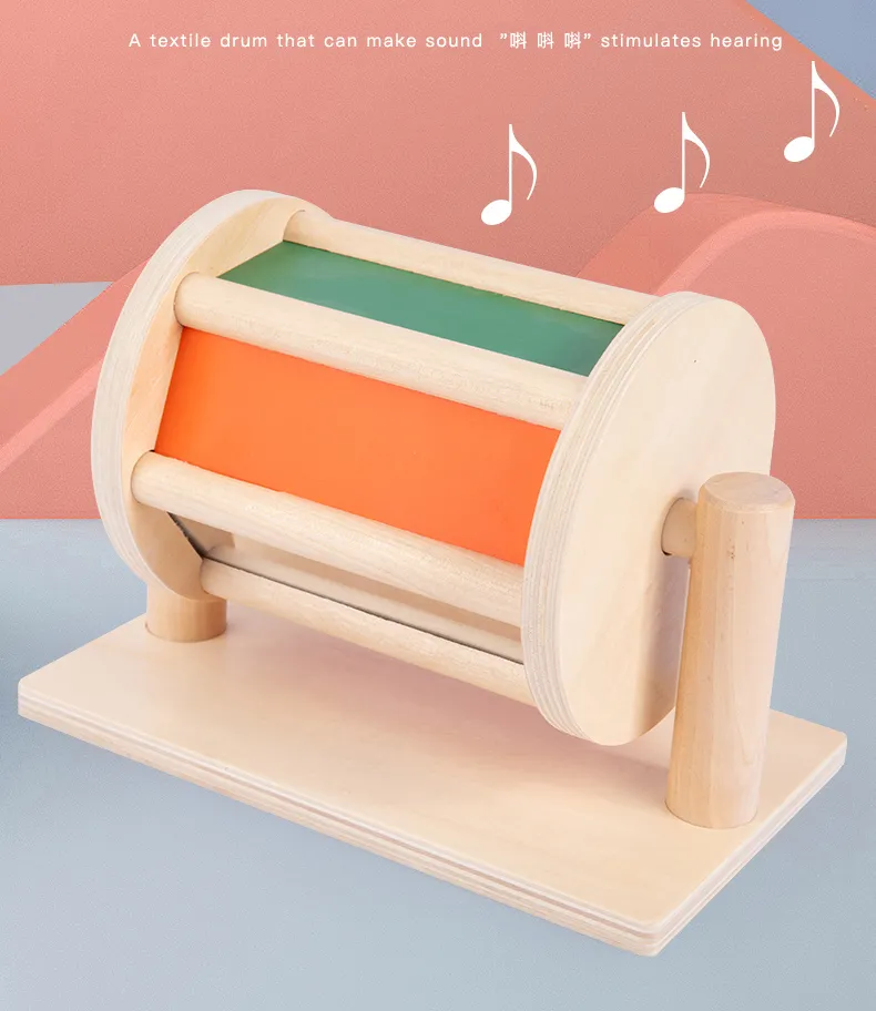 Infant Wooden Multi-Sensory Spinning Drum Montessori Educational Toy
