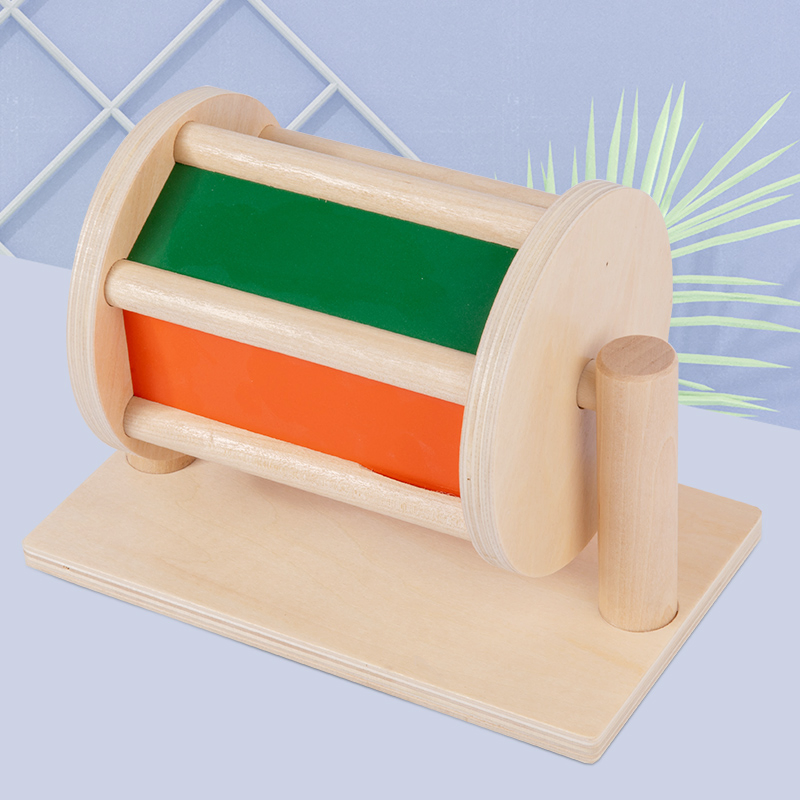 Infant Safe Montessori Wooden Spinning Drum Educational Toy