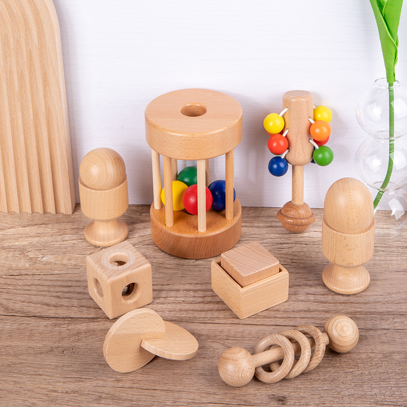 Montessori Textile Drum Rolling Teaching Aids Wooden Toys Set for Toddlers 7-12 Months Early Education Unisex