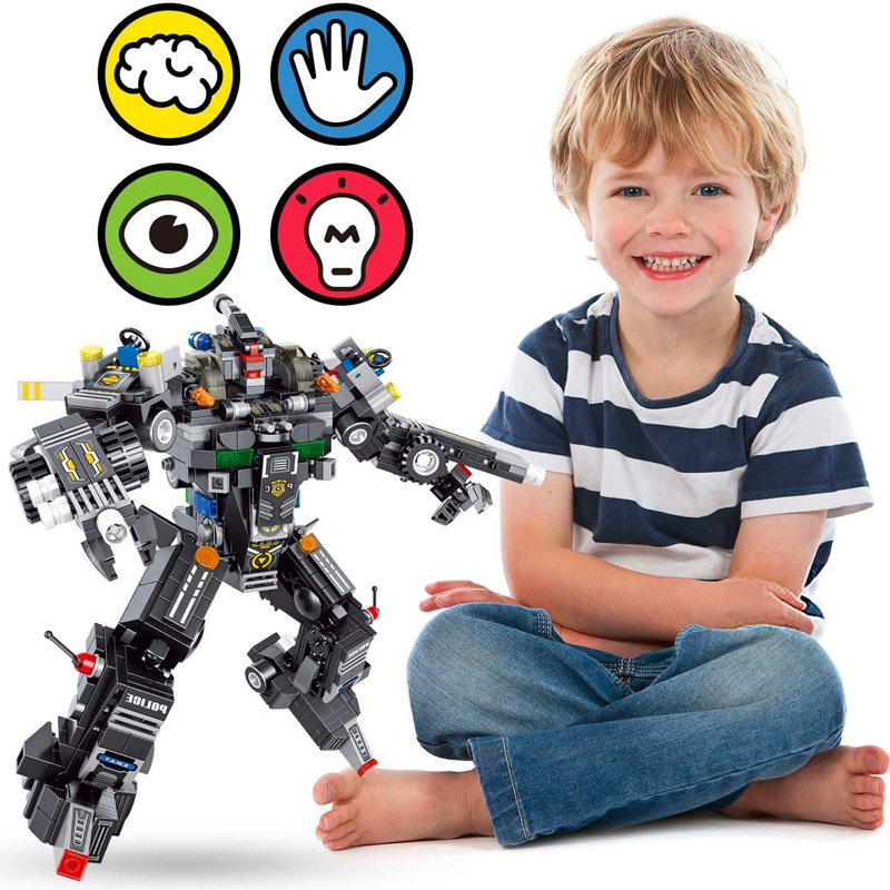 Panlos 832PCS Robot Building Kit 8-in-1 Kids Model Armored Police-Car Engineering Construction Vehicle Building Blocks Set Stem Learning Building Toys