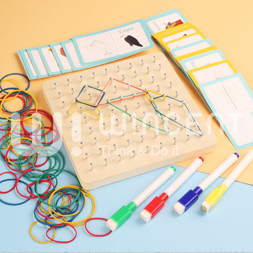 Wooden Geoboard Mathematical Geometry Shape Pattern Rubber Band Montessori Educational Toy Preschool Learning Fine Motor