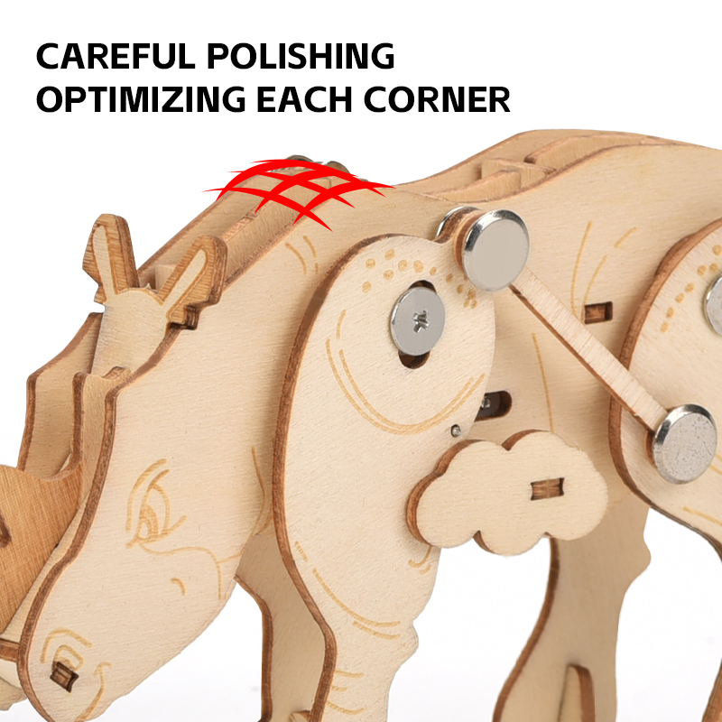 Bemay Toy Hands-on Craft DIY 3D Poplar Wood Puzzle Wind-up Walking Animal Model STEM Educational Kit for Ages 4-6