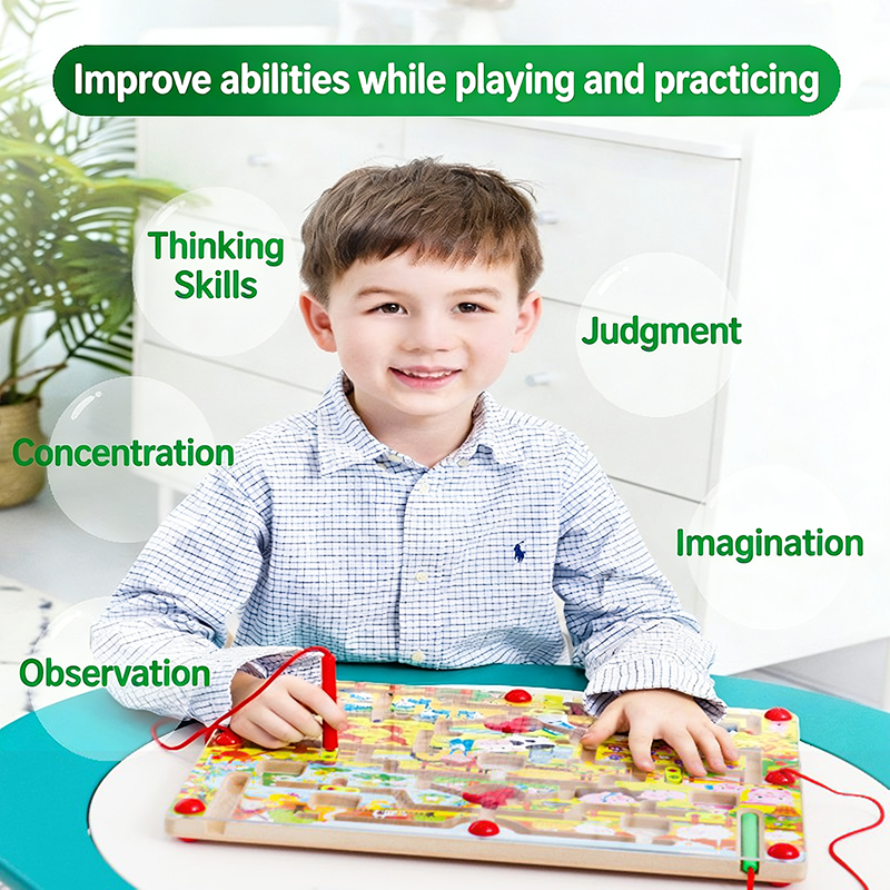 Kids Magnetic Guide Pen Maze, Multifunctional Early Educational Puzzle, Fine Motor Development Sensory Toy for 3+ Years