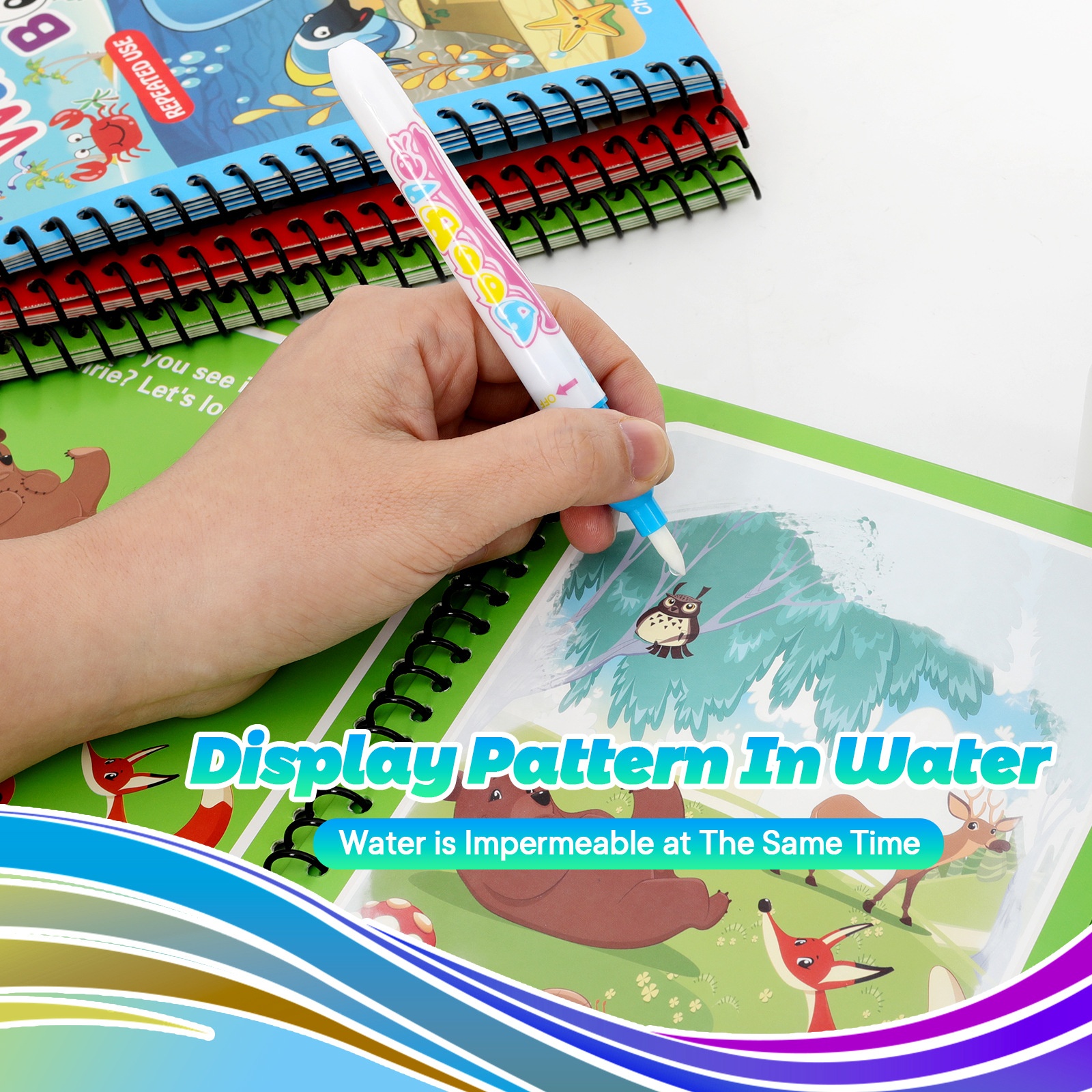 HARDWORK Children's Animals Nature Theme Magical Puzzle Water Painting Book Repeatedly Doodle Clean Water Handmade Drawing Book