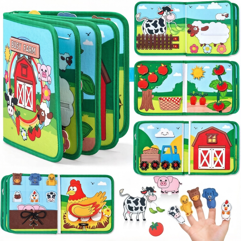 Farm Theme PVC Felt Busy Book Tear-Resistant for 3+ Years Toddler Early Education Interactive Toy Creative Art