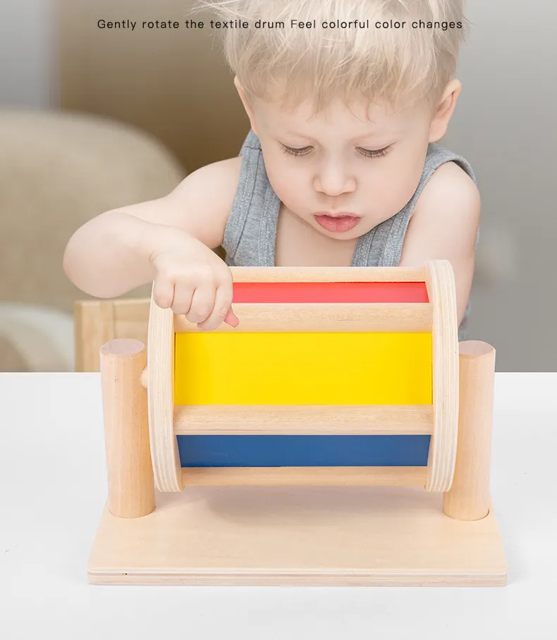 Infant Safe Montessori Wooden Spinning Drum Educational Toy