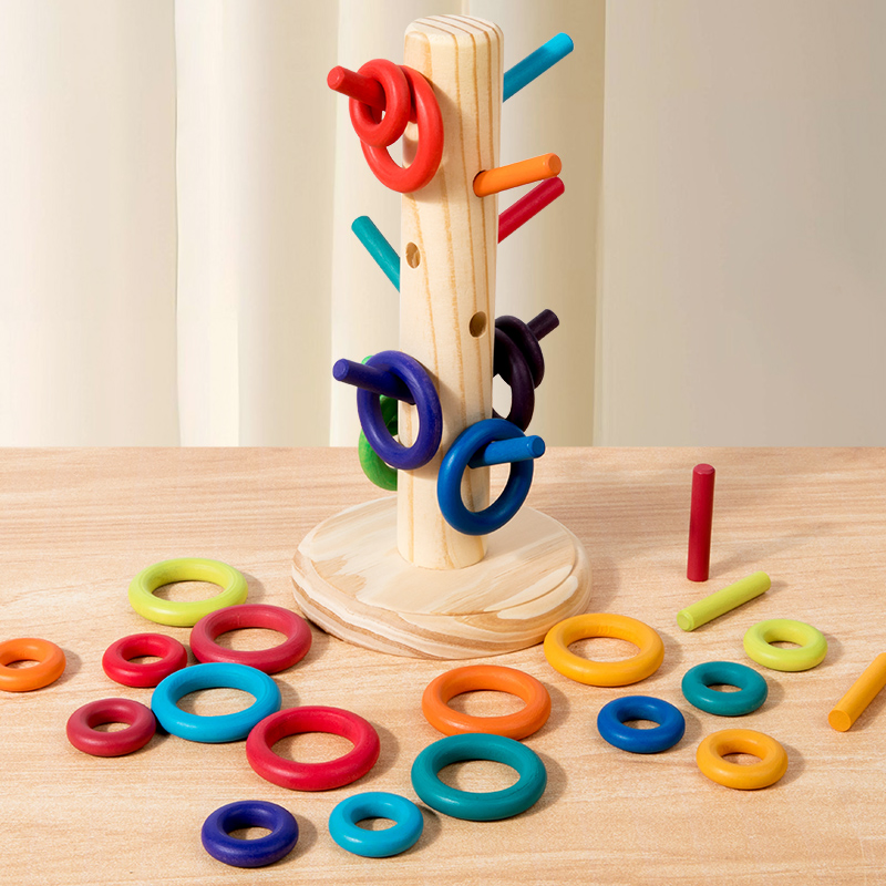 Manufacturer Cheap Wood Children Playing Popular Items Kids Baby Montessori Cheap Play Wooden Ring Stacking Educational Child Juguetes Sensory Teaching Toy