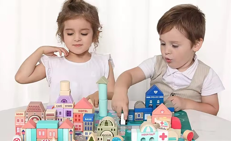 Wooden Building Blocks Set City Construction Stacker Stacking Preschool Learning Educational Toys Toddler Toys