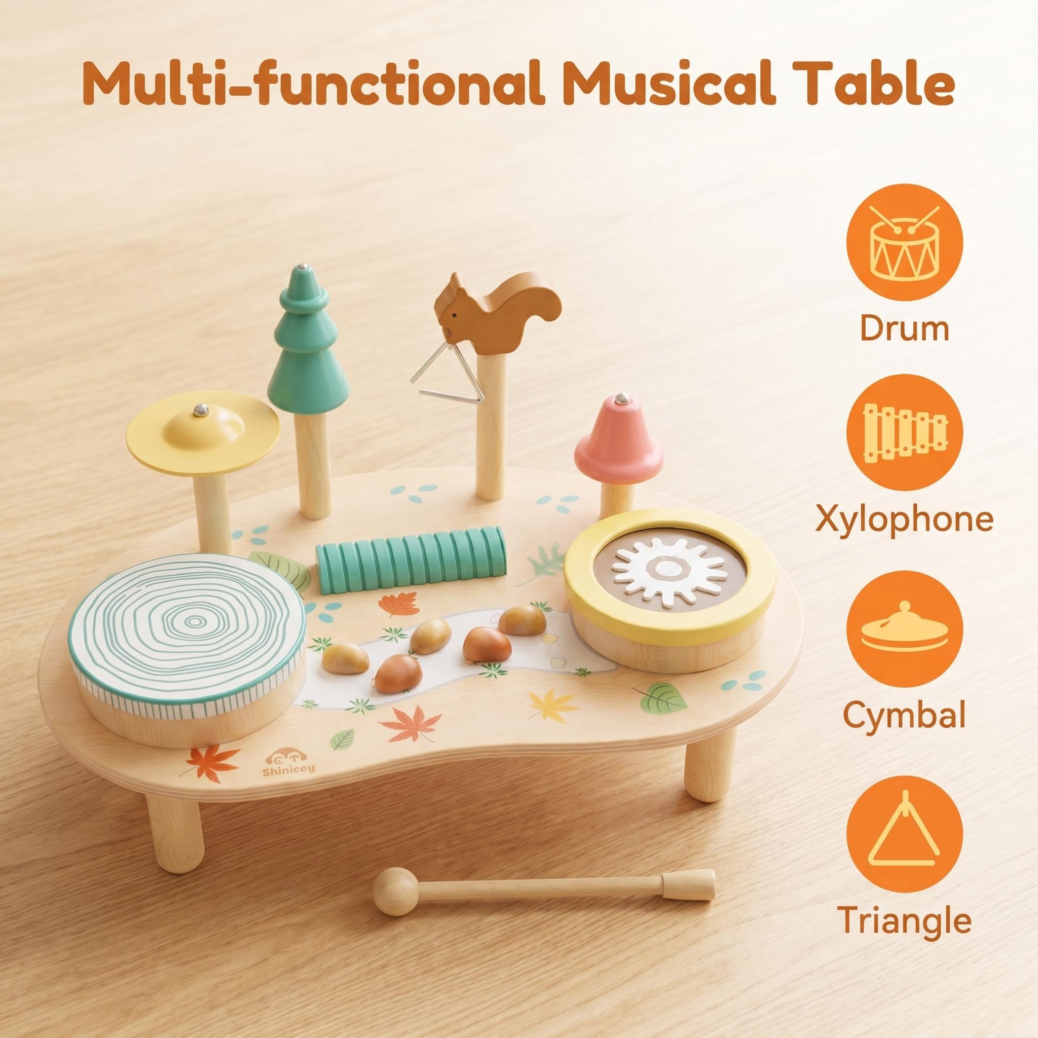 Interactive Wooden Music Station No Keyboard Tune Tides Feature Light Effect Multifunctional Early Education Toy for Children