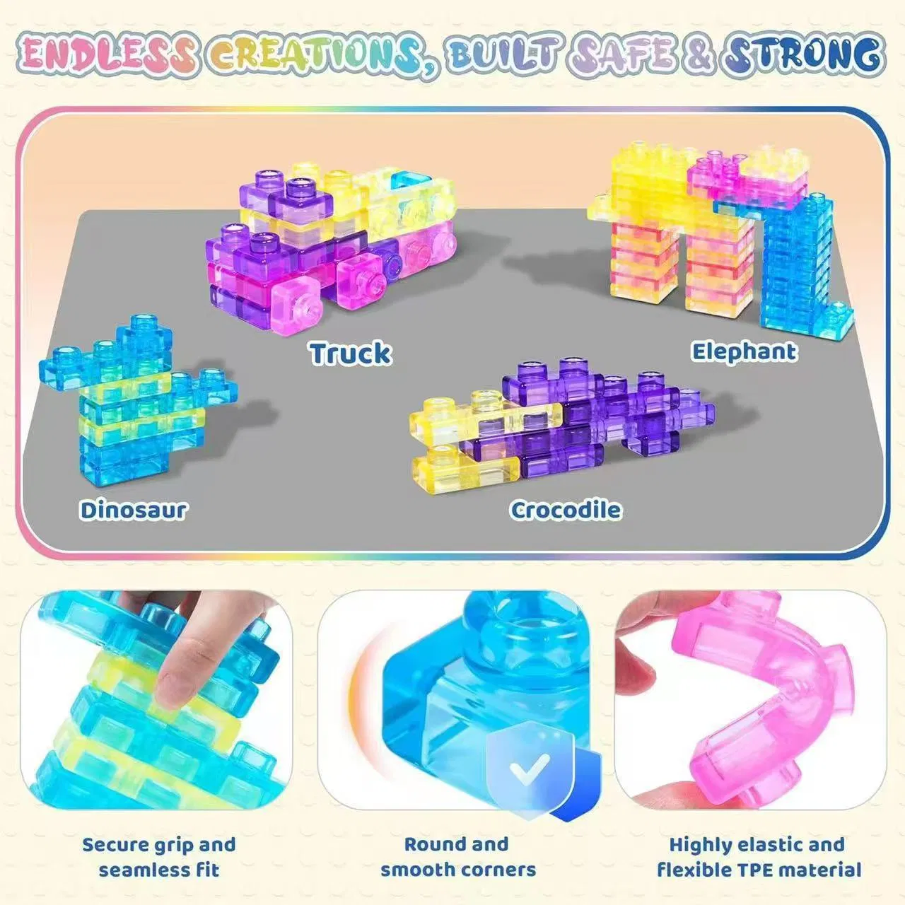 40p Jelly Building Blocks Toy Rubber Brick Set Creative Construction Learning Toys