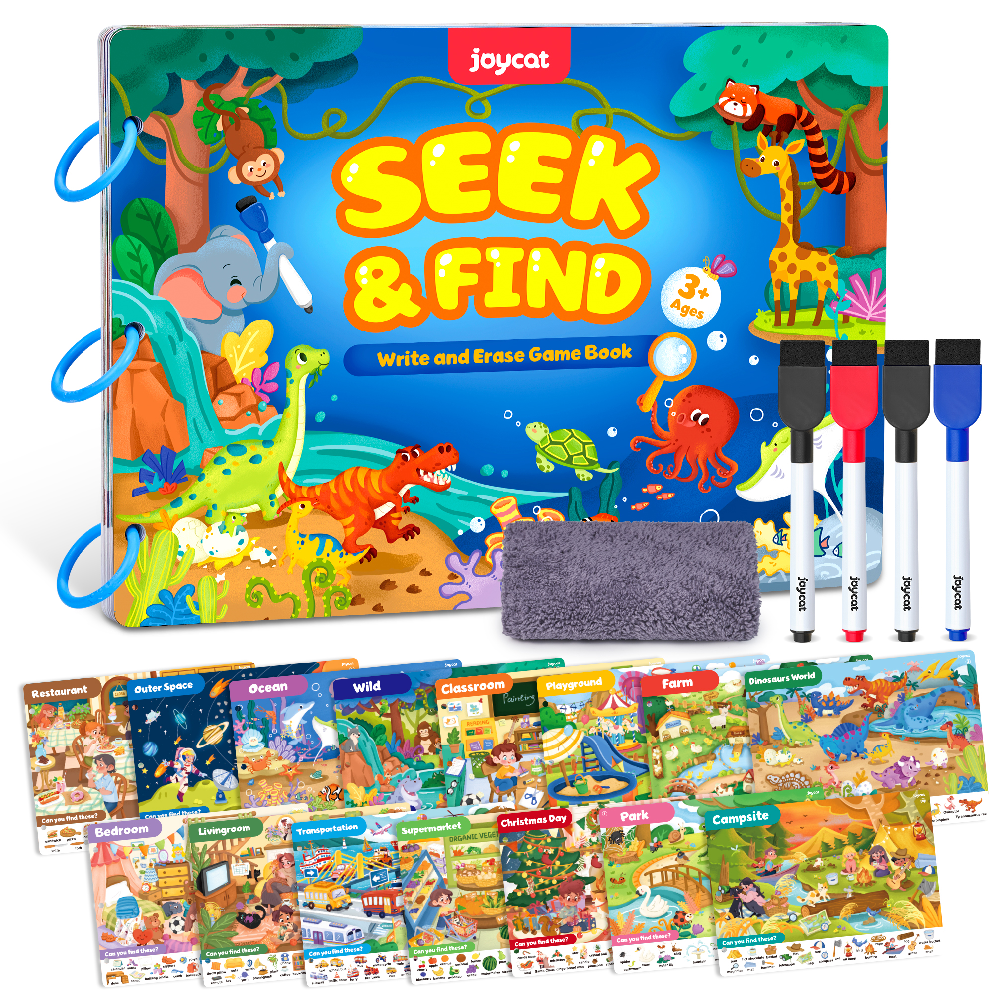 Joycat Educational Toys Preshcool Learning Playing Reusable Interactive Children Scenes Gift Box Activity Mats Learning Cards