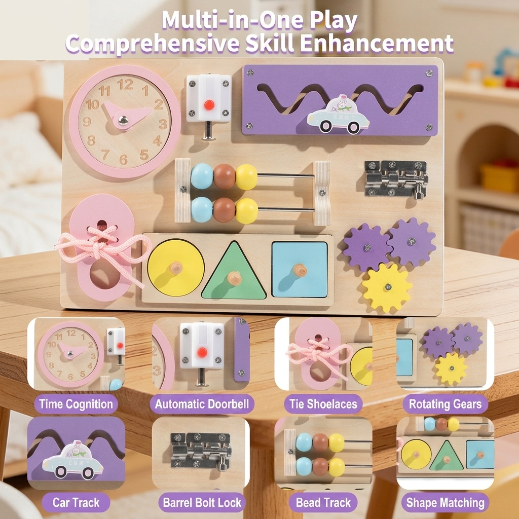 New Arrival Qiaike Baby Wooden Busy Board Montessori Toys DIY Wood Accessories Sensory Activity Boards for Fine Motor Skills 3-6
