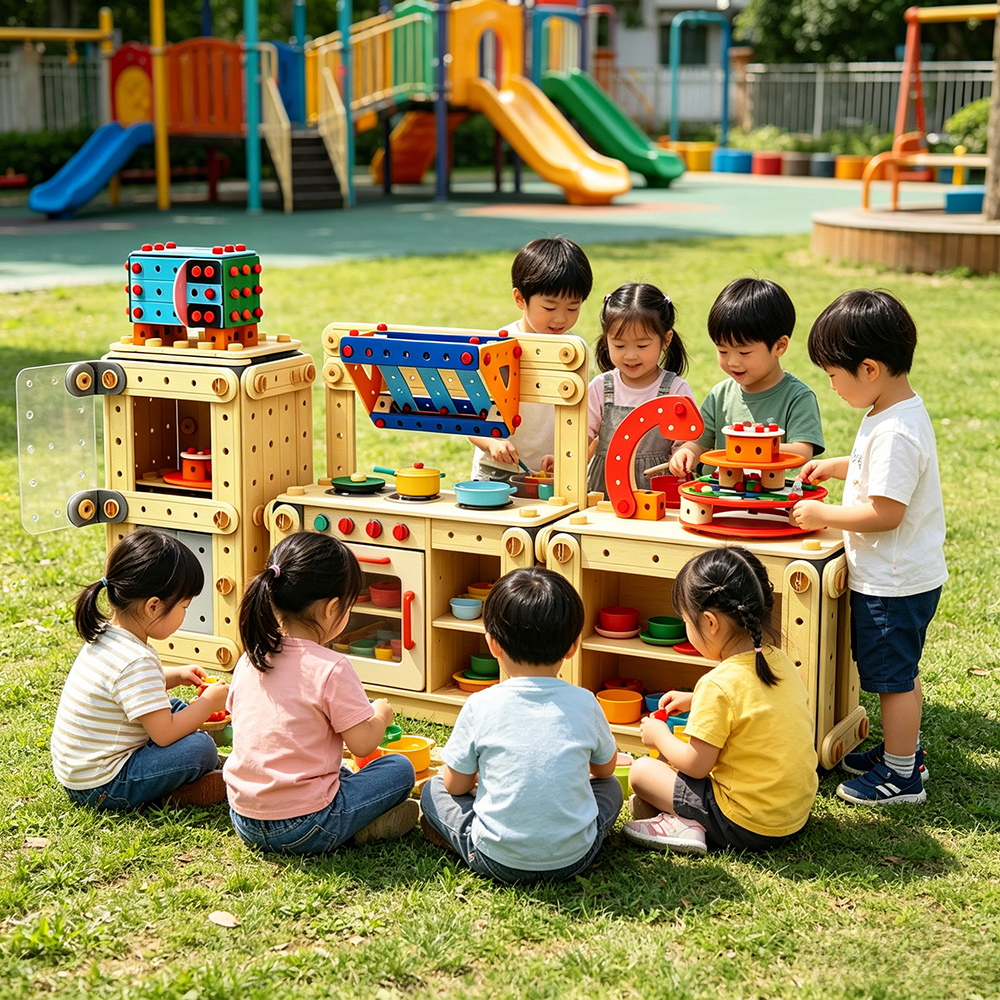 Kids Wooden Twist and Build Construction Set STEM Engineering Toy for Creative Model Building and Learning