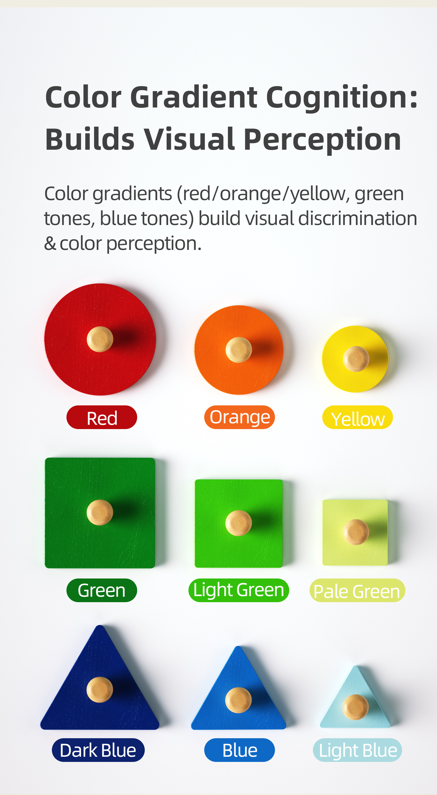 Montessori Wooden Sensory Toys for Kids 1-2 Years Educational Shape Size Gradient Puzzle