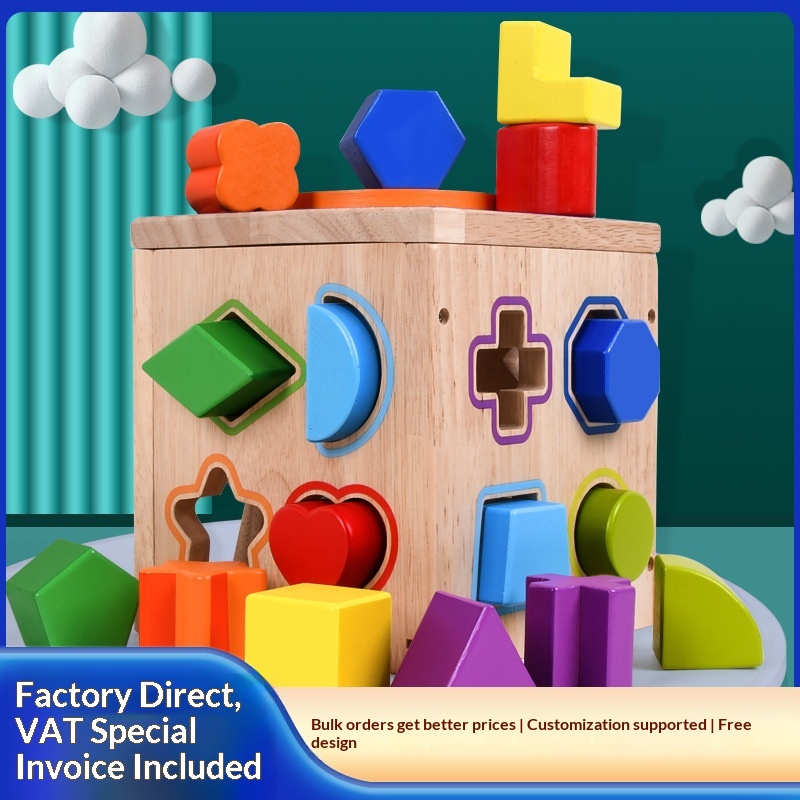 Ouyi Wooden Geometric Shape Matching Building Blocks for Infants Toddlers-Color Cognition Intelligence Development 16-Hole Toy