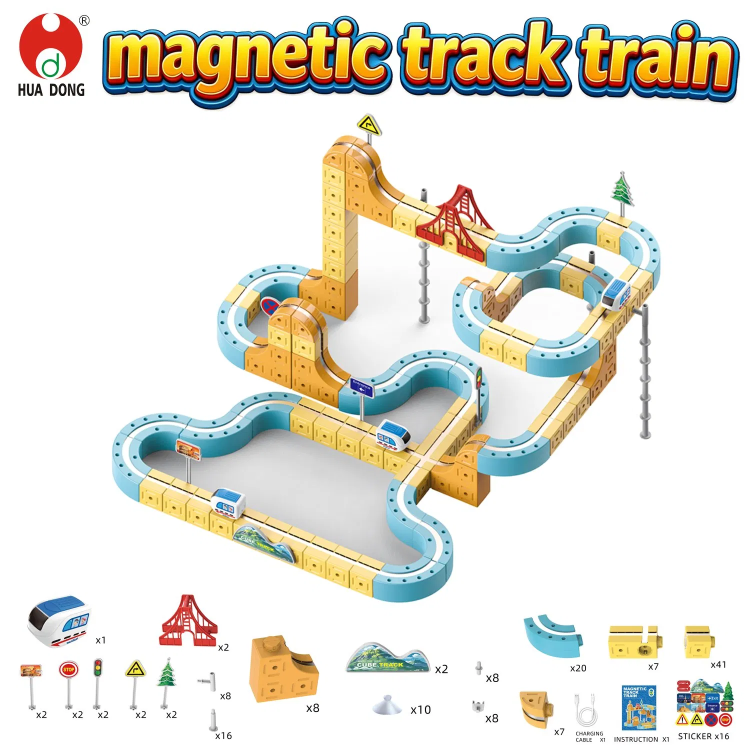 Magnetic Track Train Toy Playset with Detachable Cars Easy Snap Track Design Colorful Accessories Learning and Construction Toy for Toddlers and Preschool Child