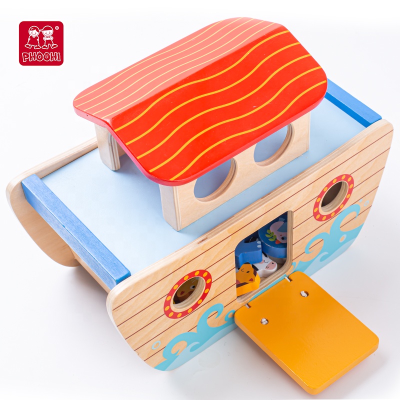Children Educational Learning Wooden Puzzles Pretend Play For Kids Noah's Ark Wooden Ship Toys