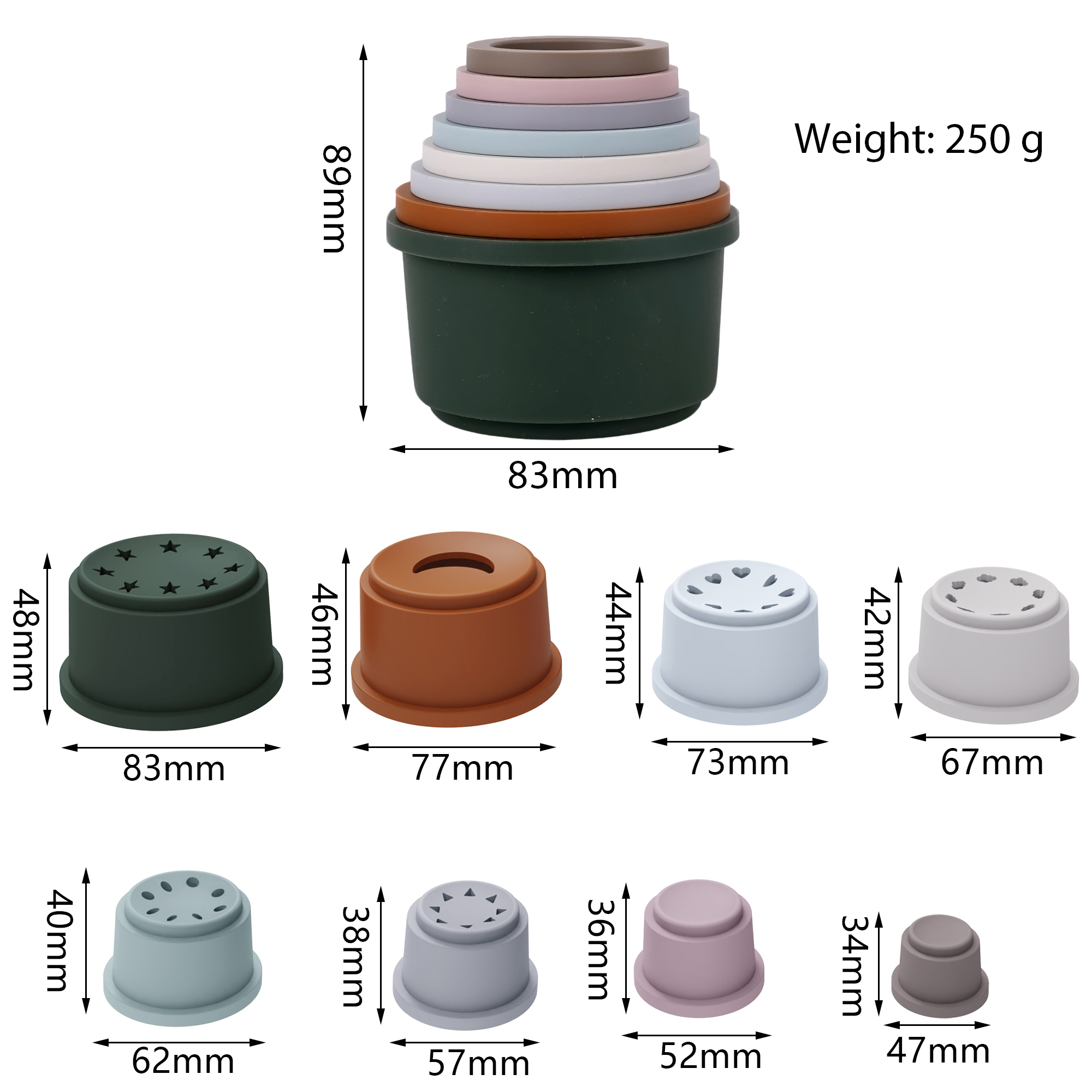 Silicone Stacking Cups Block Set Interactive Educational Toy for Children and Babies 0-24 Months