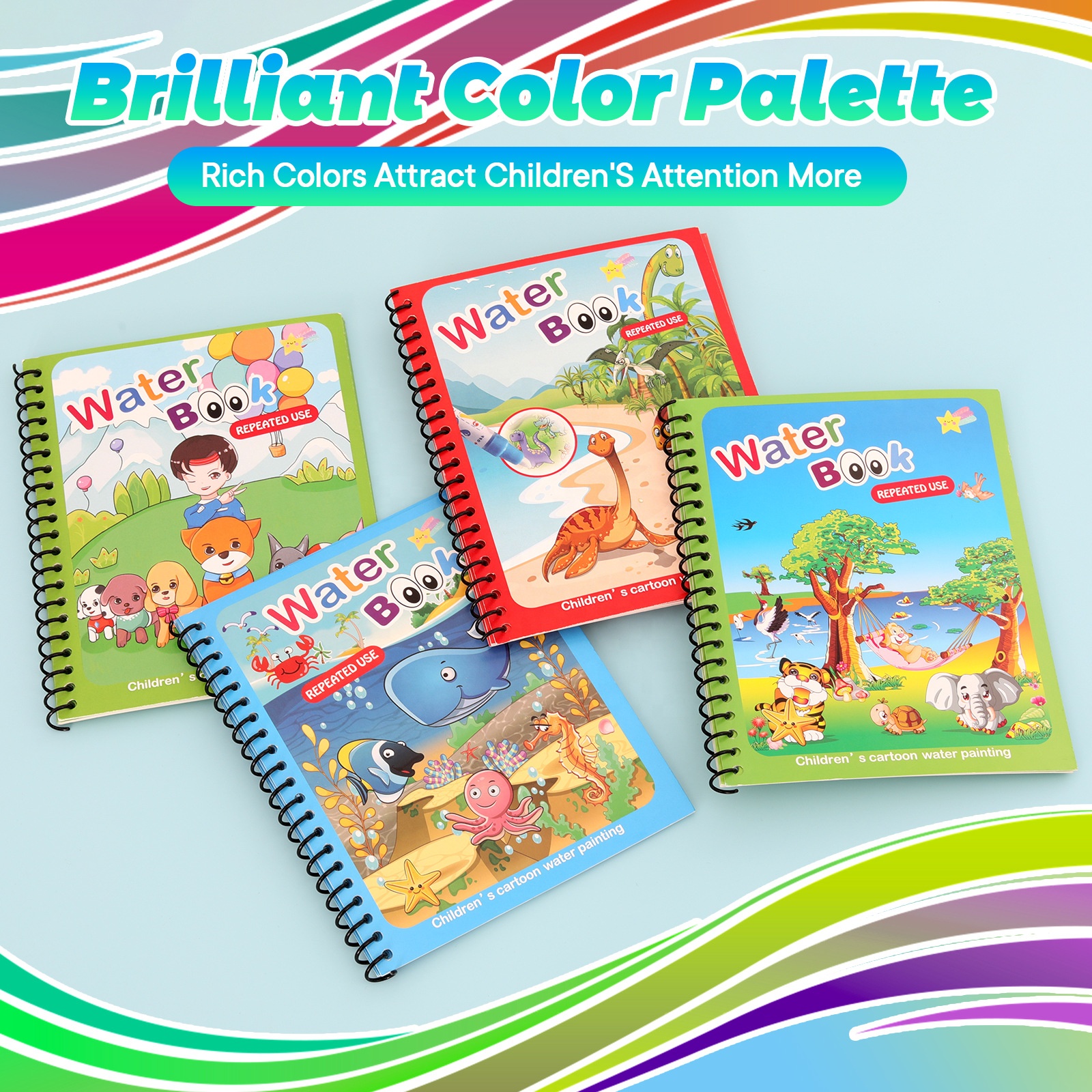 HARDWORK Children's Animals Nature Theme Magical Puzzle Water Painting Book Repeatedly Doodle Clean Water Handmade Drawing Book