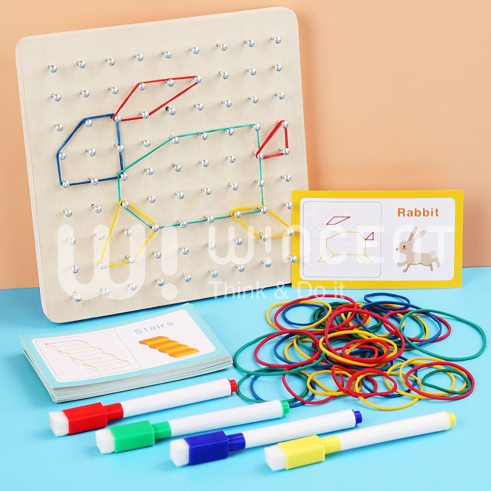 Wooden Geoboard Mathematical Geometry Shape Pattern Rubber Band Montessori Educational Toy Preschool Learning Fine Motor
