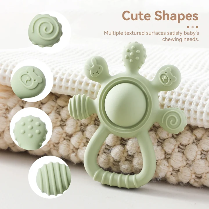 Silicone Baby Teether Rattle Hand Bell Infant Chewing Toy Toddler Molar Soother Sensory Grasping Ring Early Educational Toy