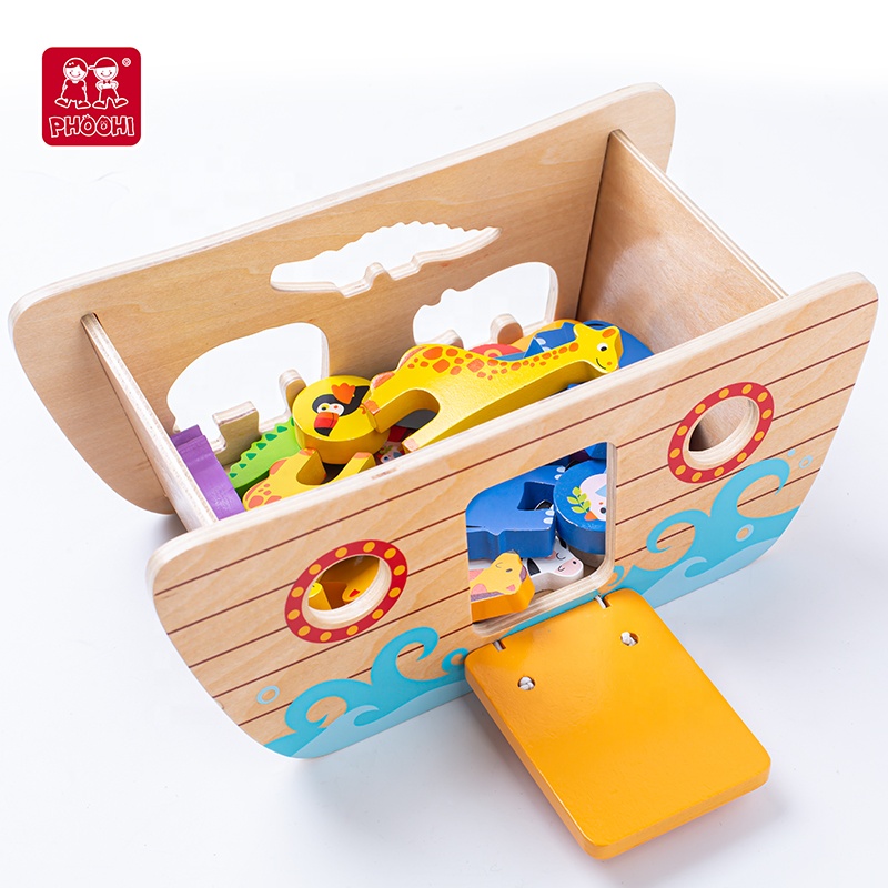 Children Educational Learning Wooden Puzzles Pretend Play For Kids Noah's Ark Wooden Ship Toys