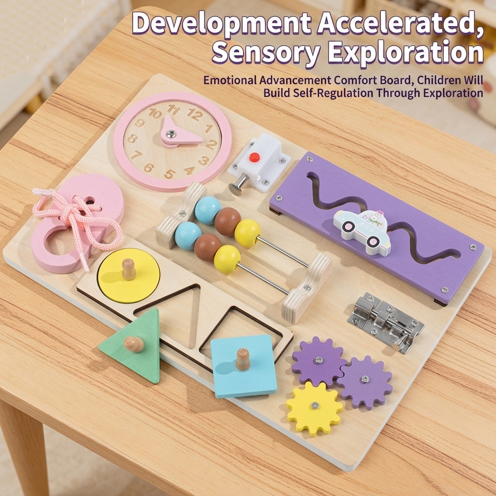 New Arrival Qiaike Baby Wooden Busy Board Montessori Toys DIY Wood Accessories Sensory Activity Boards for Fine Motor Skills 3-6