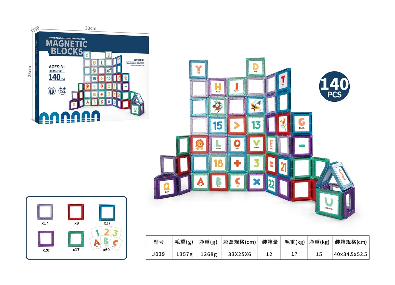 Alphabet Learning Toys for Toddlers 1-3 2-4 4-8, Classroom Must Have 140PCS Construction Toy,