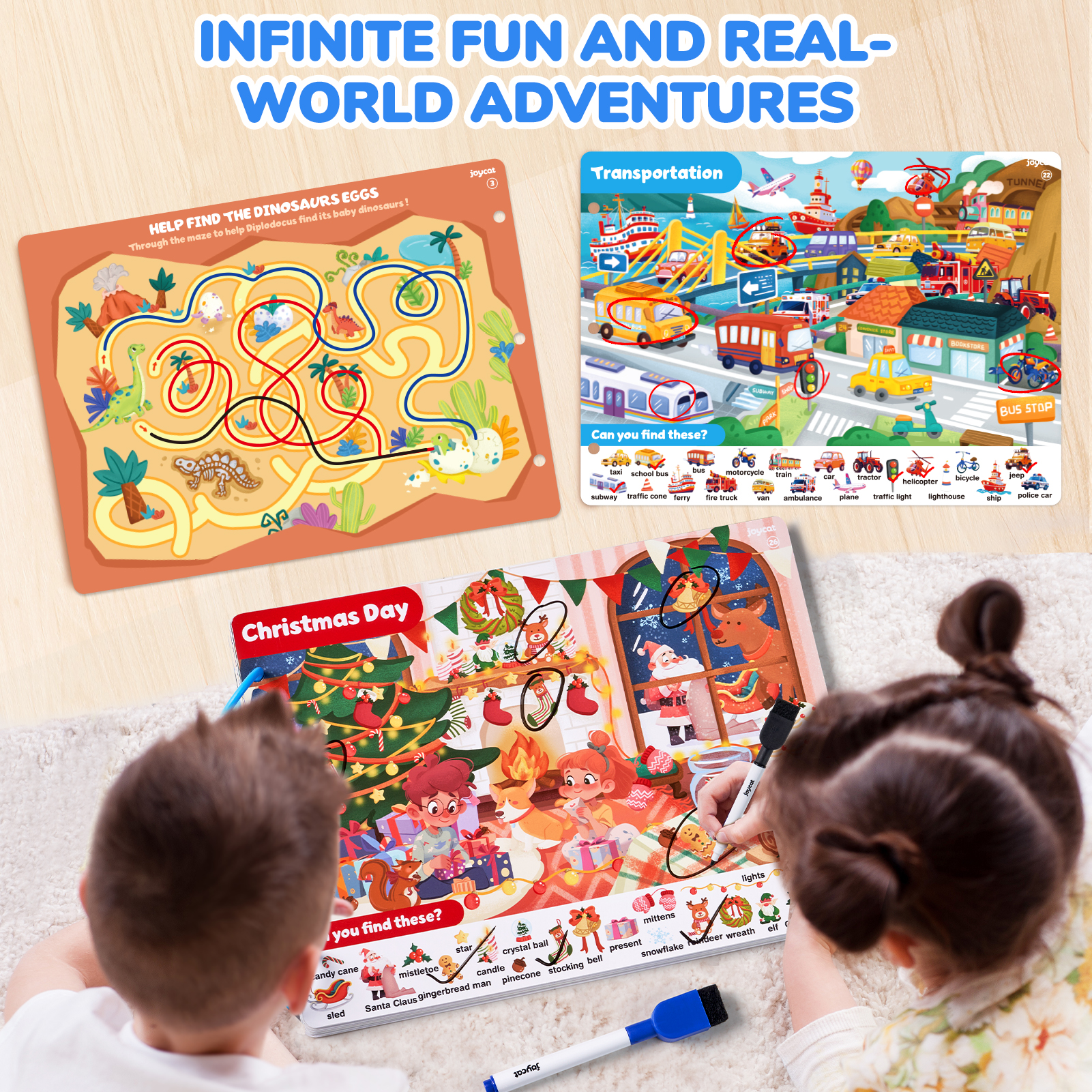 Joycat Educational Toys Preshcool Learning Playing Reusable Interactive Children Scenes Gift Box Activity Mats Learning Cards