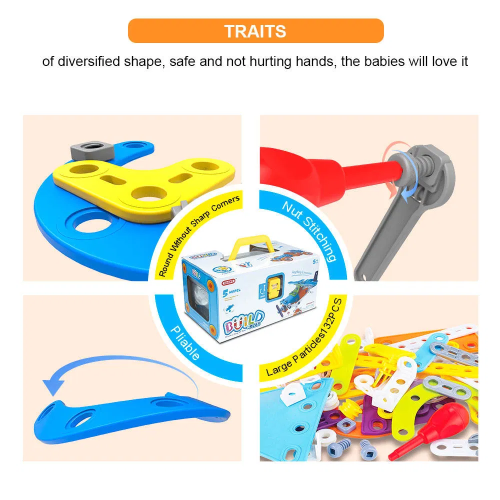 132PCS 5 in 1 Construction Steam Learning Toys Educational Engineering Model Building Set Boys Creative DIY Erector Toys Kit for Kids