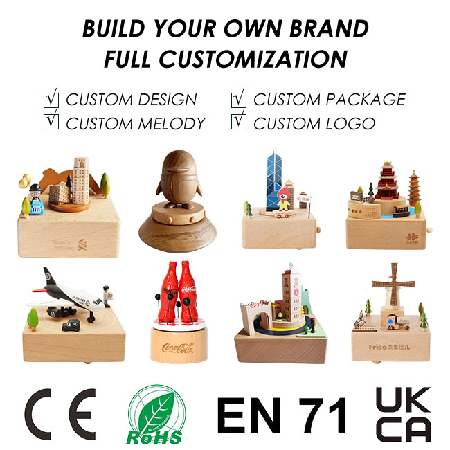 Custom Logo Wooden Music Box 18-Note Mechanical Wind-Up Rotating Carousel Ballerina Gift OEM Wholesale