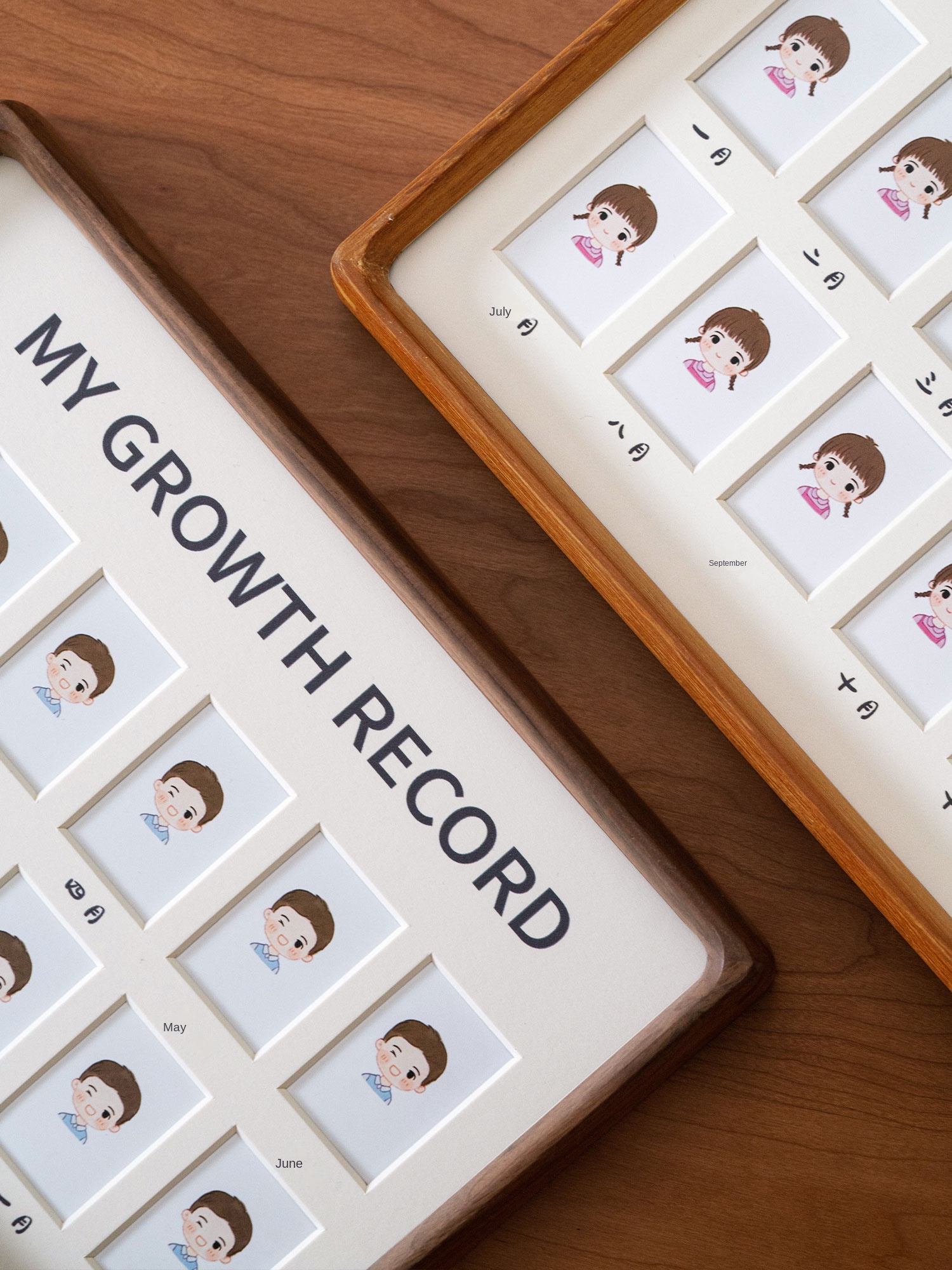 Children's One-Year-Old Commemorative Growth Photo 12 Months Birthday Record Creative Solid Wood Customizable Text A3/A4