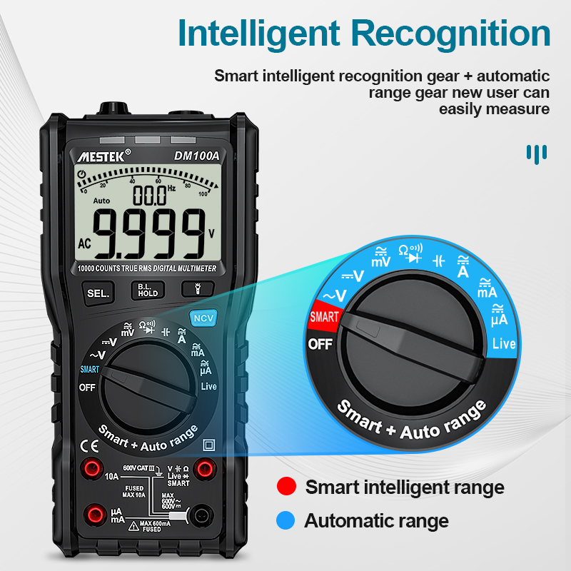 Mestek DM100A Smart Digital Multimeter Counts Multimeters Auto Ranging AC/DC Voltage Meter Tester Multimeter