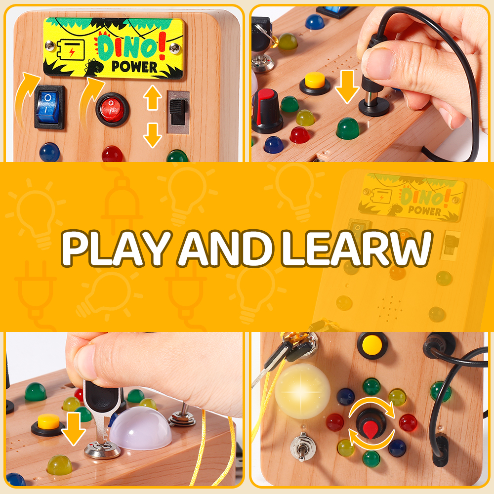 Montessori Busy Board with LED Light Switches Sensory Toys Light up Switch Travel Toys for Baby Toddler