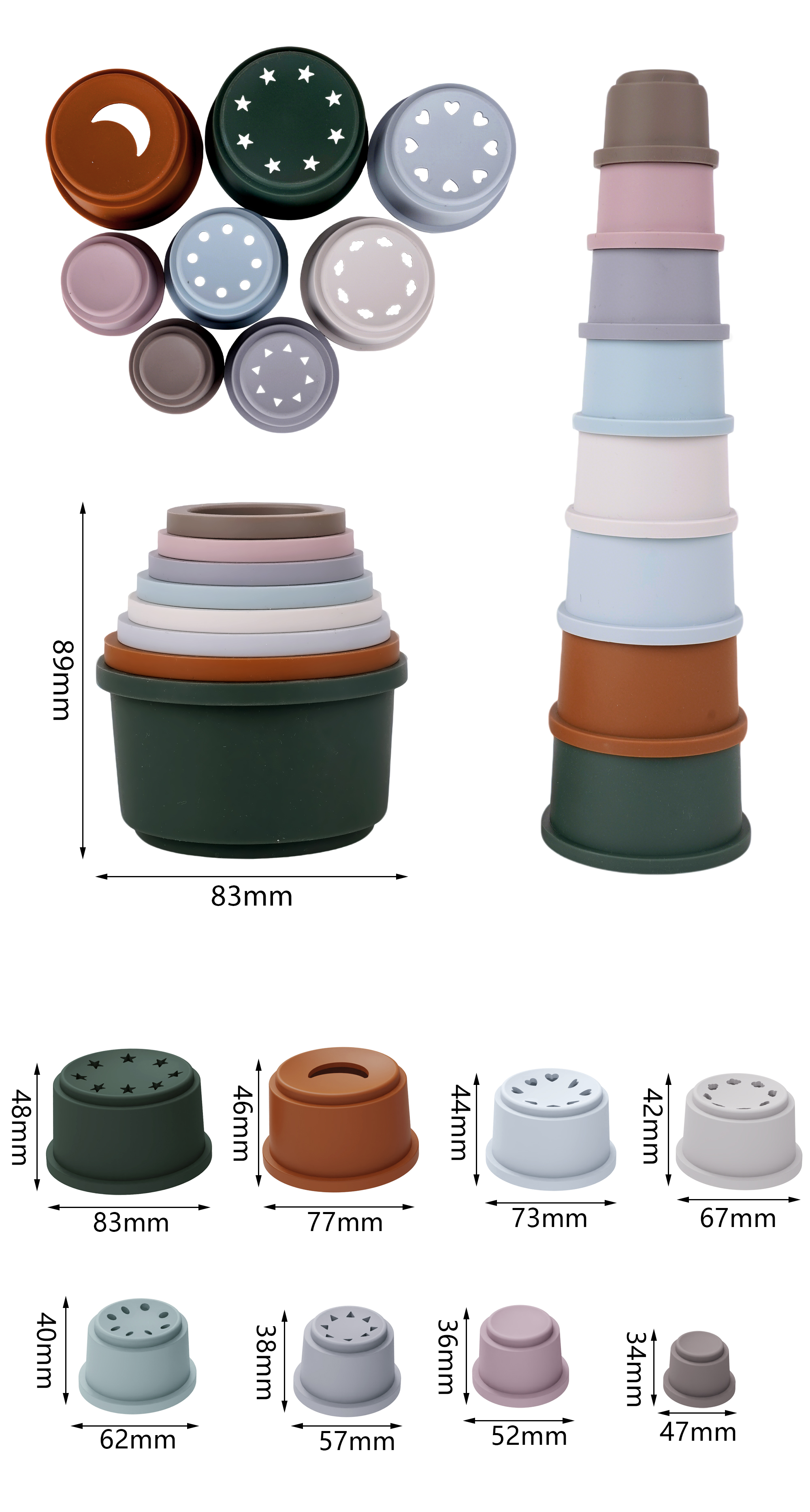 Silicone Stacking Cups Block Set Interactive Educational Toy for Children and Babies 0-24 Months
