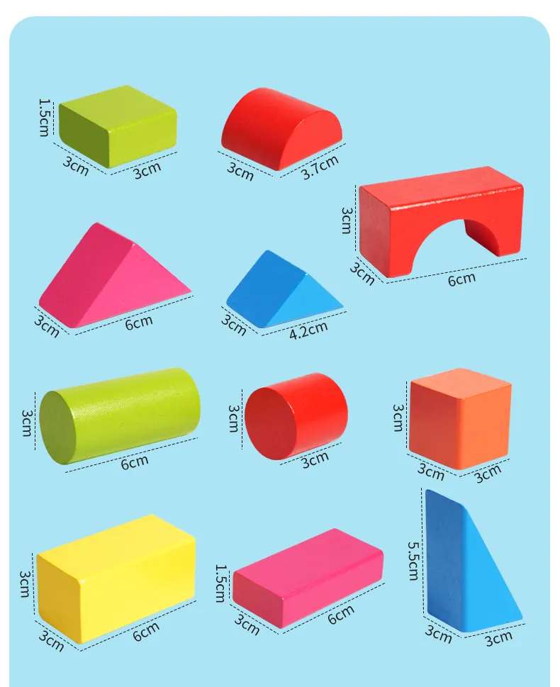 Montessori 82PCS Wooden Building Blocks Early Learning Educational Toy