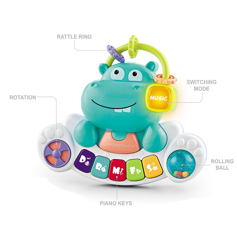Xinbo Montessori Keyboard Toy Baby Musical Early Learning Piano Cute Hippopotamus Design Interactive Toy