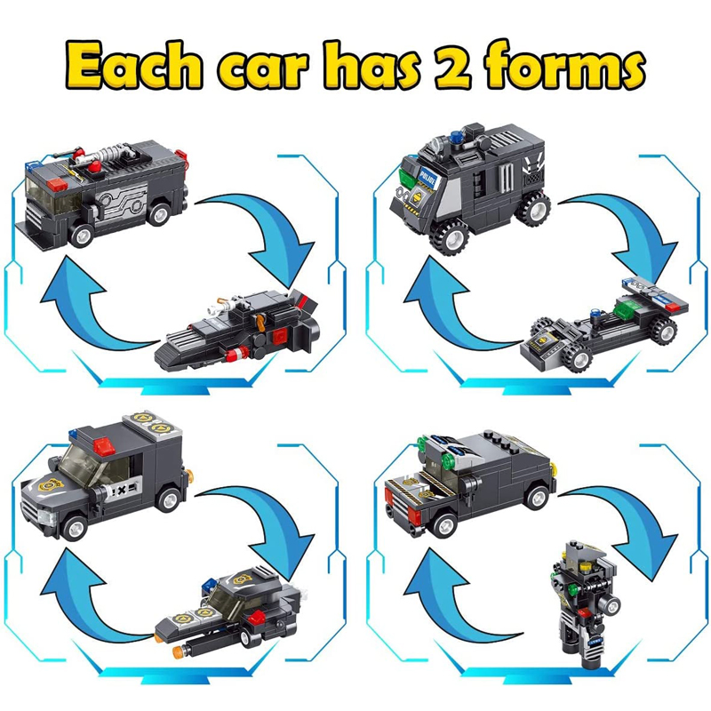 Panlos 832PCS Robot Building Kit 8-in-1 Kids Model Armored Police-Car Engineering Construction Vehicle Building Blocks Set Stem Learning Building Toys